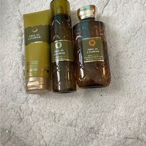 Bath & Body Works Free As A Flower Green and Gold Skincare Set